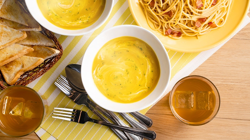 Creamy Pumpkin Soup + Garlic and Buttered Fried Chicken Wings   