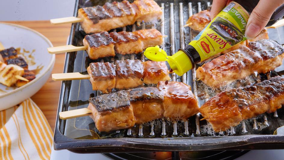 Savorventure Grilled Salmon Belly Skewers