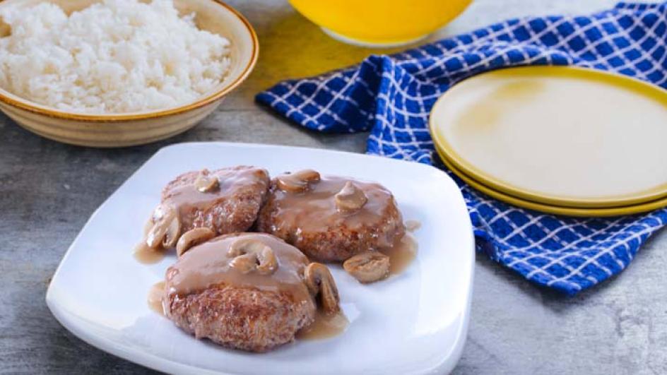Pinoy Burger Steak in Mushroom Sauce